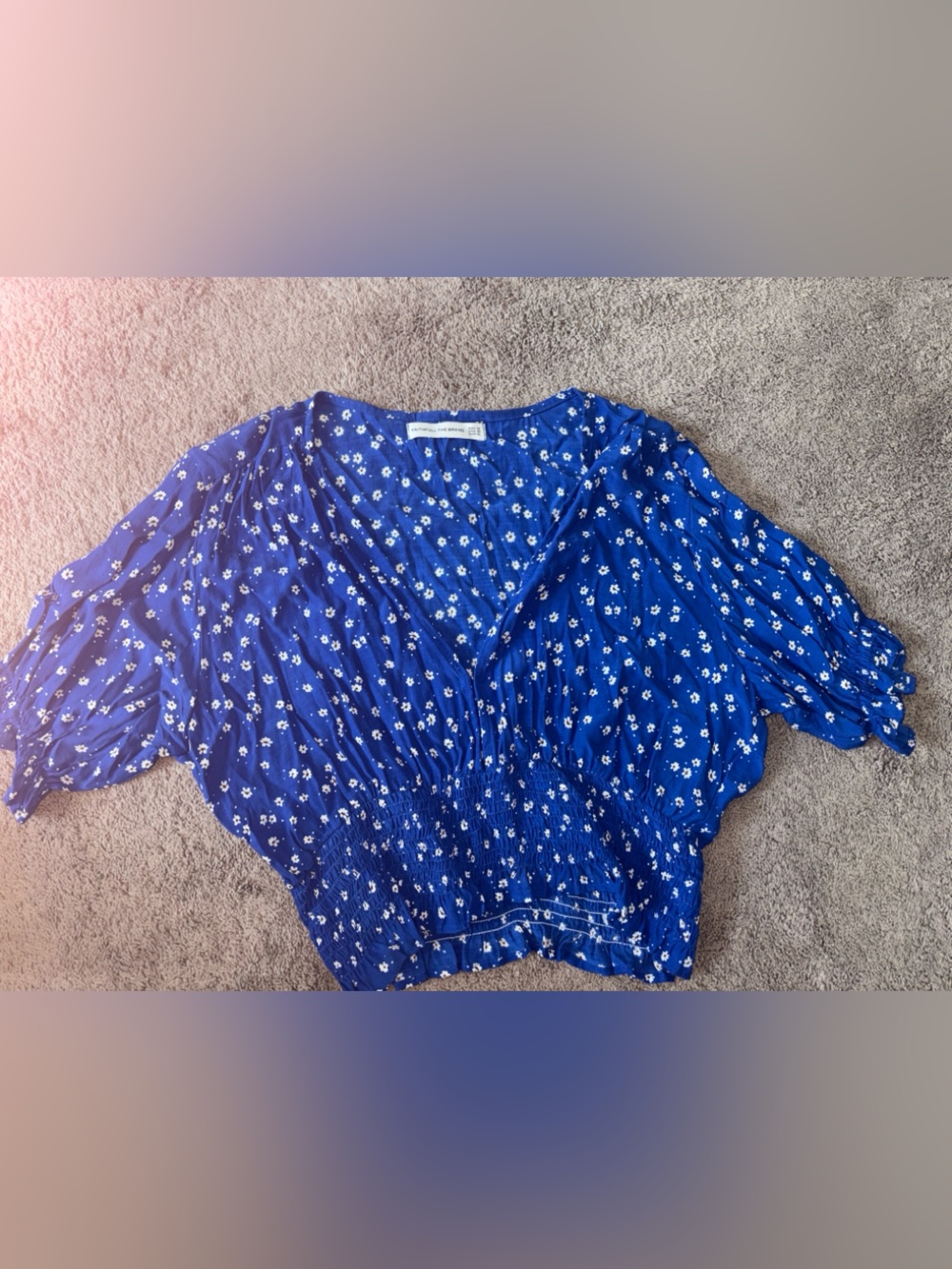 Faithfull the Brand Royal Blue Floral V-Neck Smocked Blouse